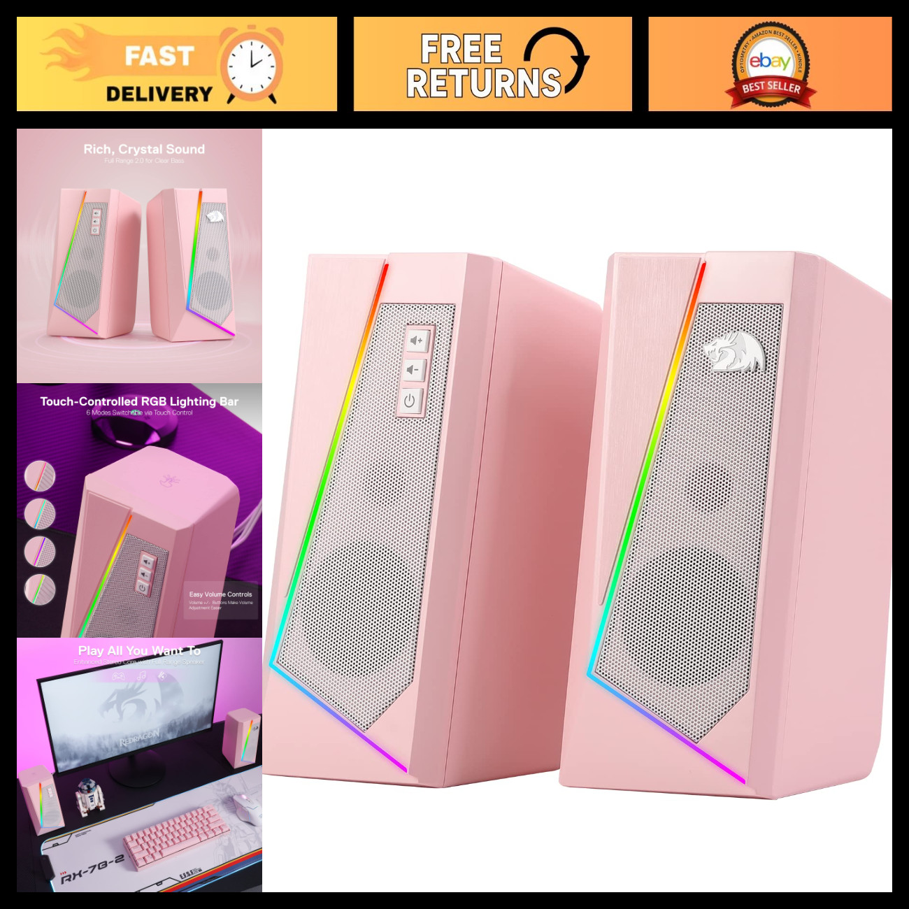 Wired RGB Computer Speakers - 2.0 Channel Stereo Sound for Desktop Gaming & Musi
