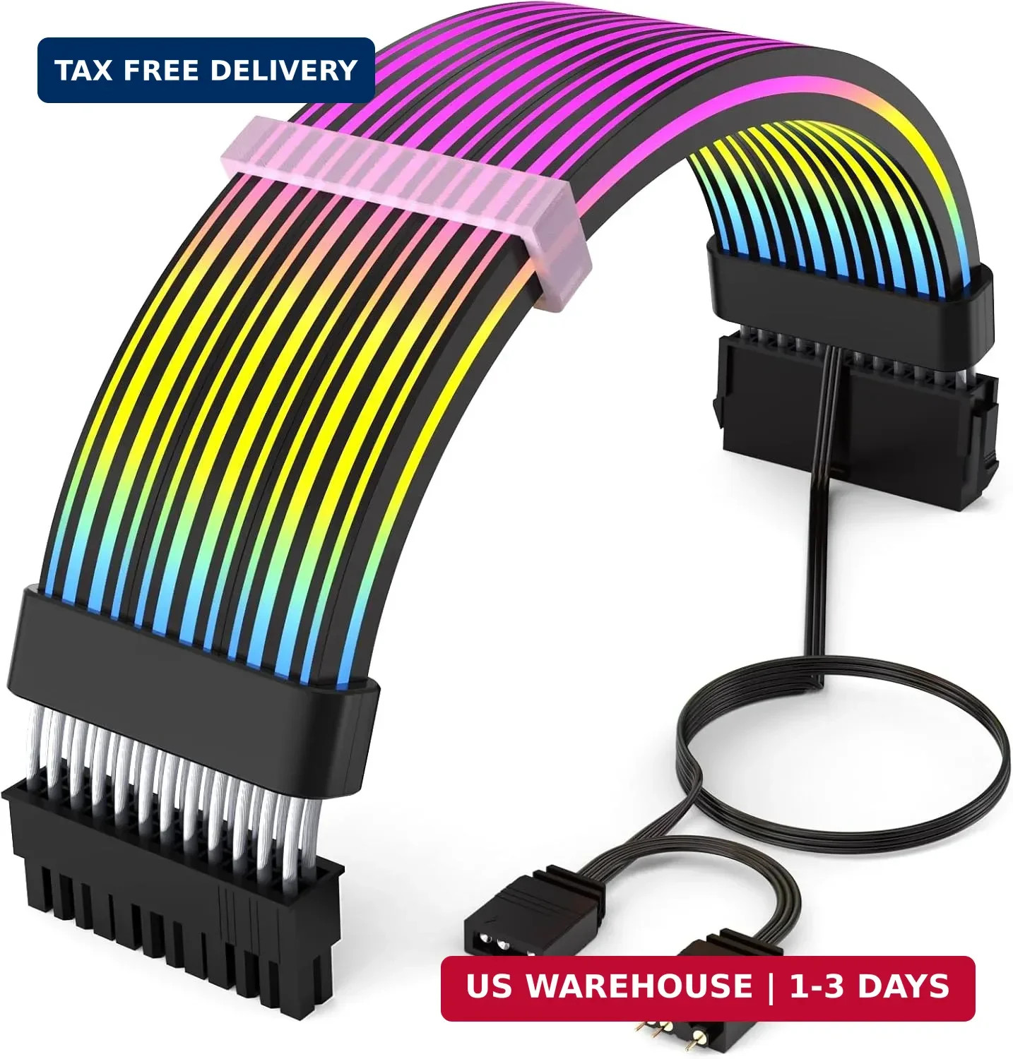 24 Pin RGB Cable,RGB PSU Cables Extensions - 5V 3Pin Addressable ARGB Motherboar