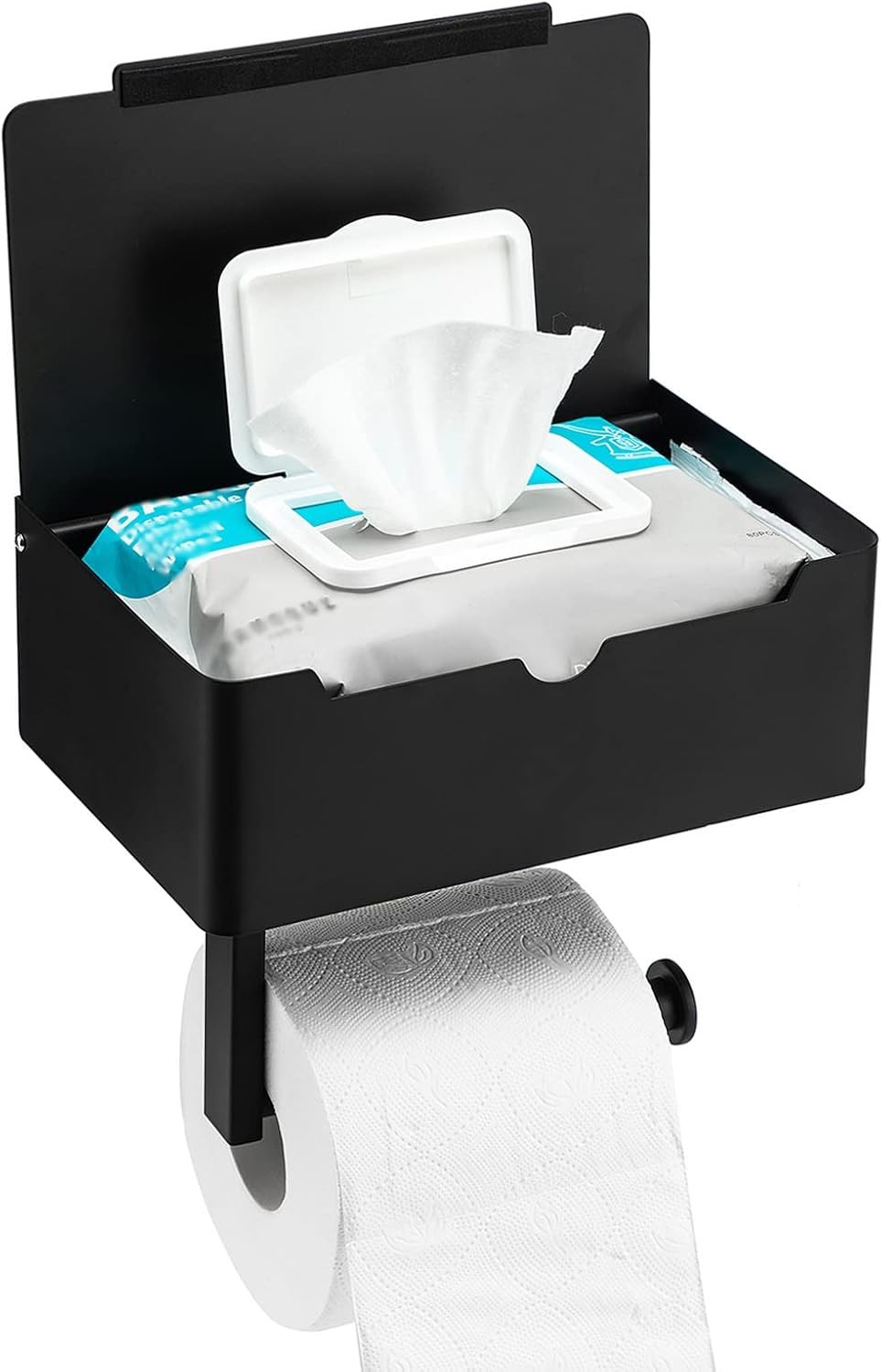 Toilet Paper Holder with Shelf – Matte Black, Stainless Steel, Wall Mount