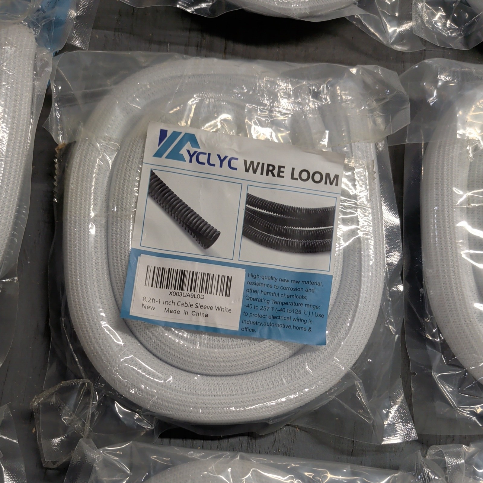 BULK- 22 pieces- Yclyc - 8.2FT - 1 inch Cable Sleeve White  New Sealed