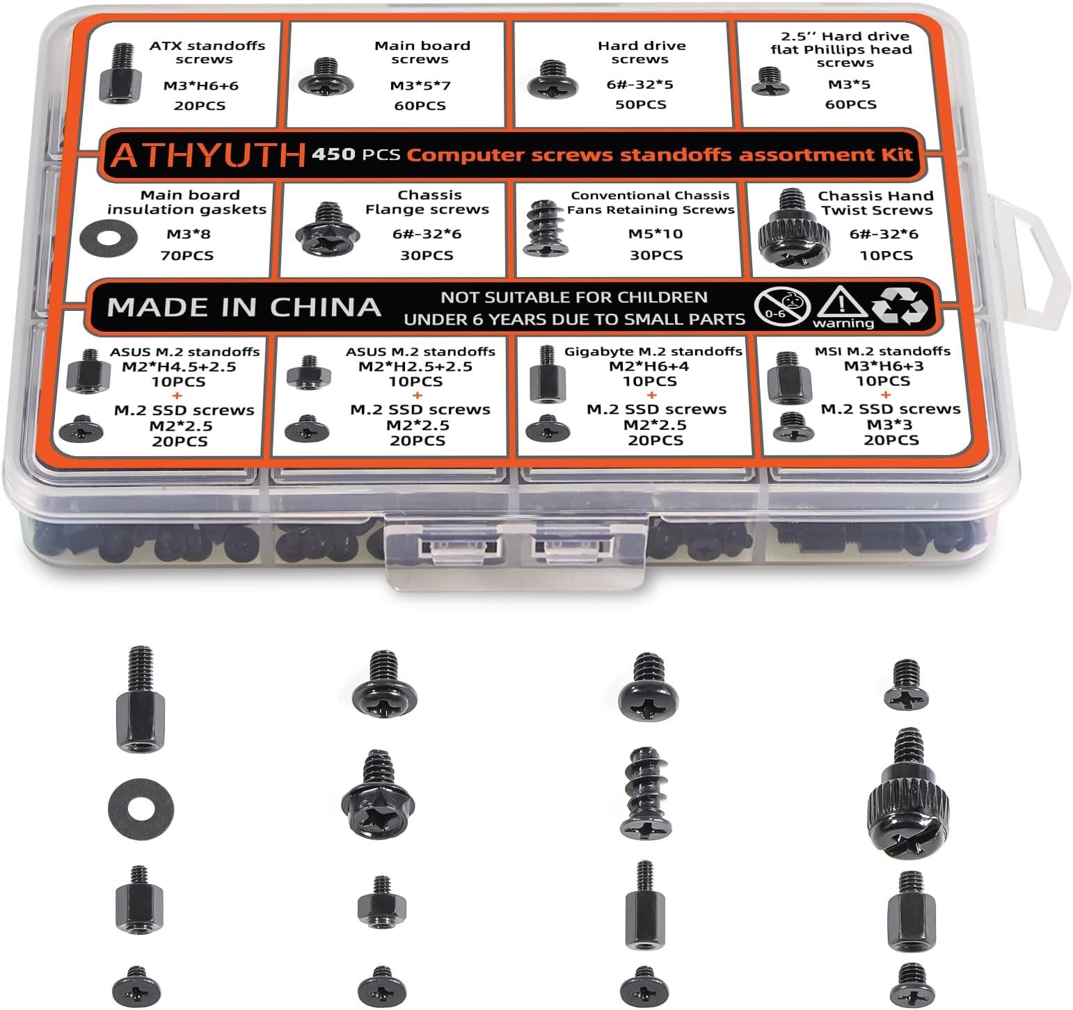 450-Piece Computer Screw Kit for PC Building and Repairing - Includes M.2 SSD...