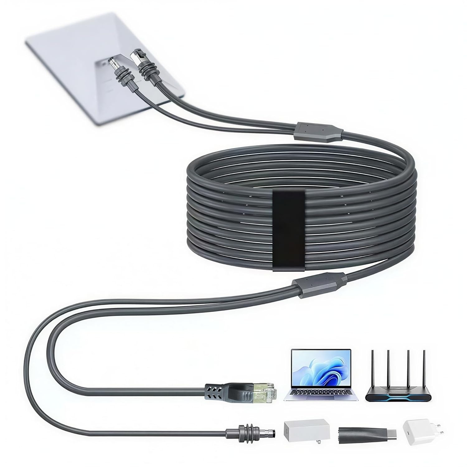 Elfcam - 5m/16.4ft 3-in-1 Cable for Starlink Mini – USB-C Power Supply + Starlin