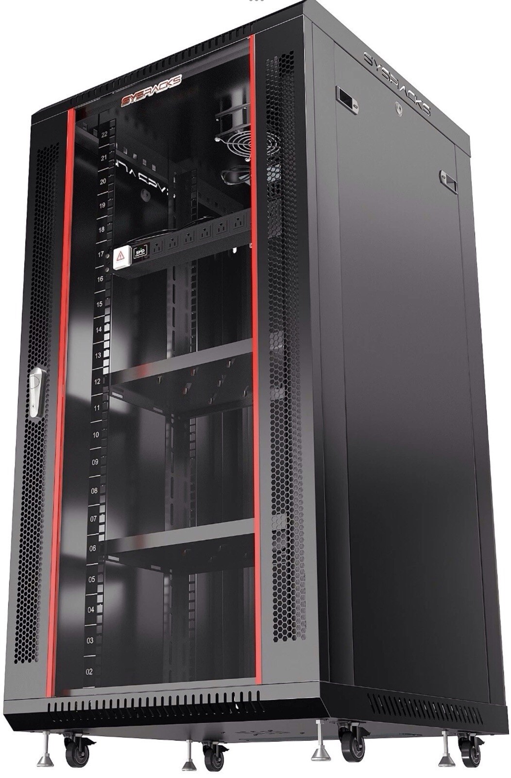 SYSRACKS 22U 19in Freestanding Server Rack w/ Glass Door, 100 kg, 2 Panels