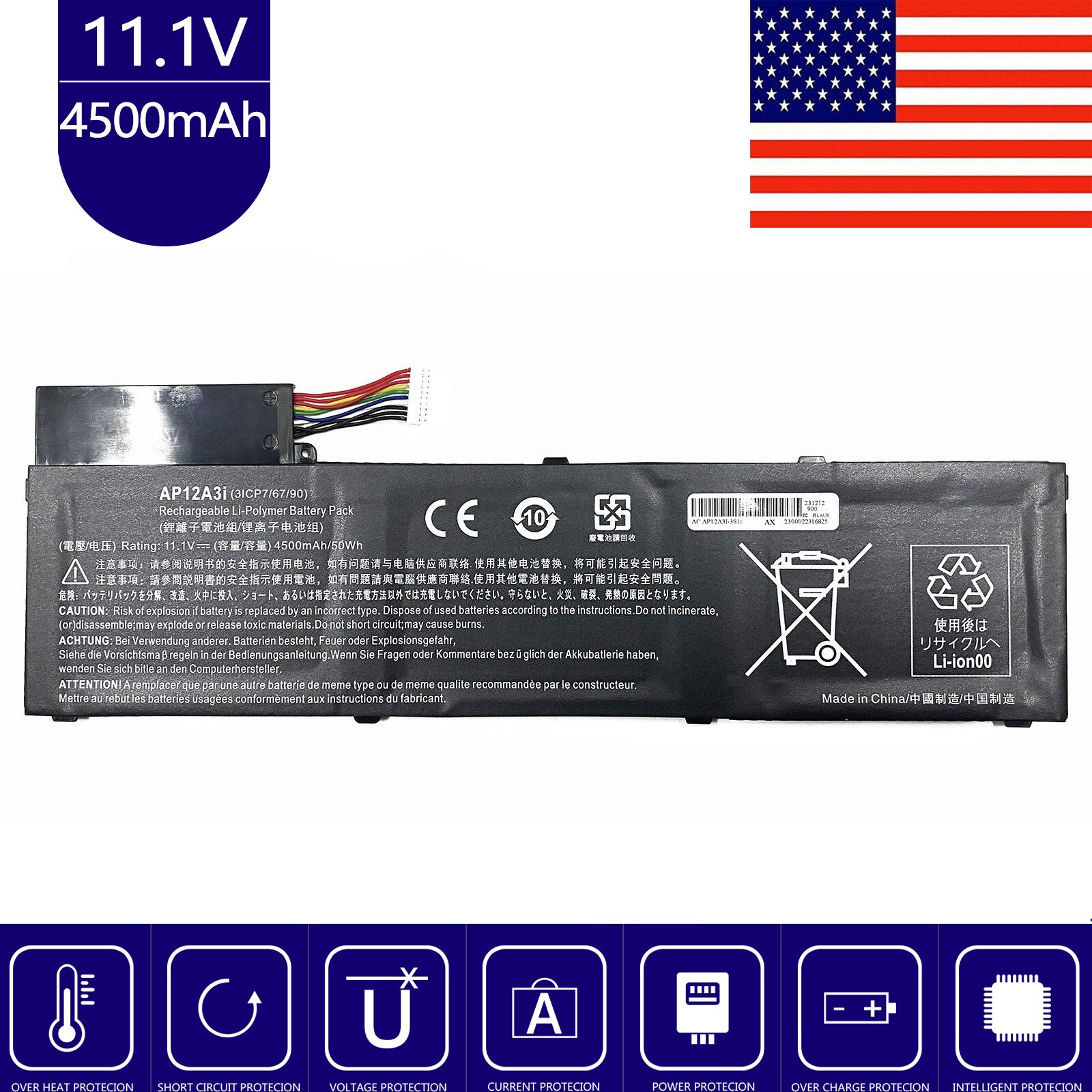 AP12A3i Battery for Acer Travelmate 2217-2548 TMP645-SG TMP645-VG TMP648-MG