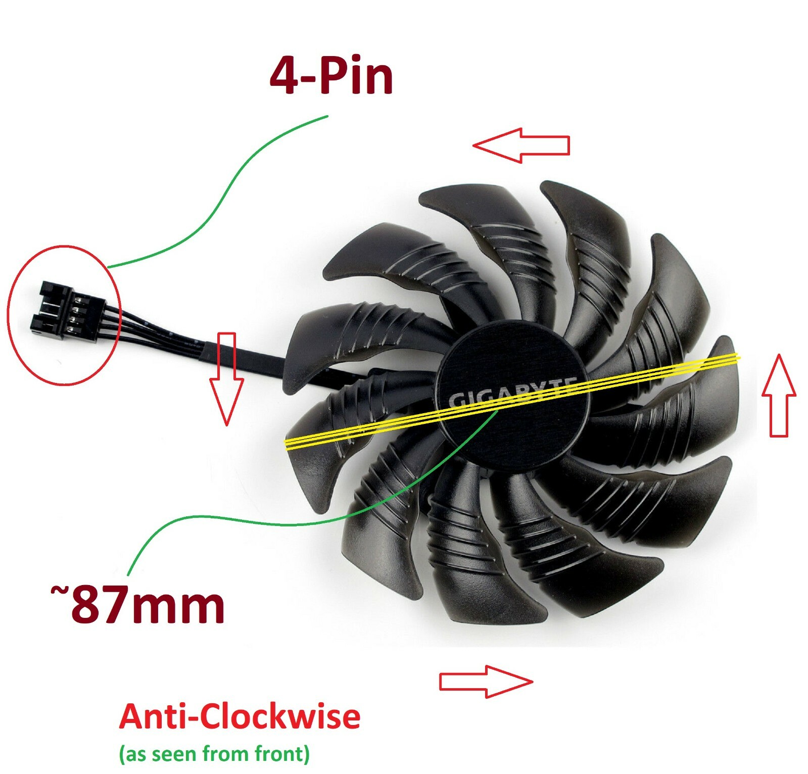 87mm GIGABYTE GTX 960 1050 1060 1070 RX 470 480 Fan Replacement T129215SU 4-Pin