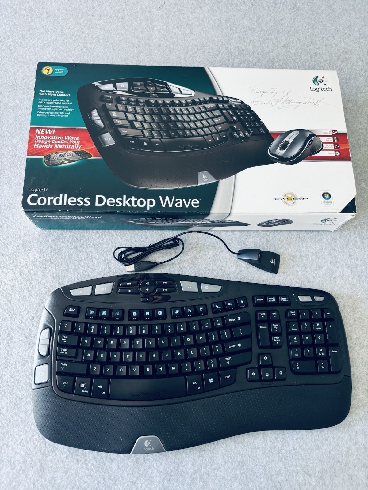Vintage Logitech Cordless Desktop Wave Ergonomic Keyboard NO MOUSE 920-000264