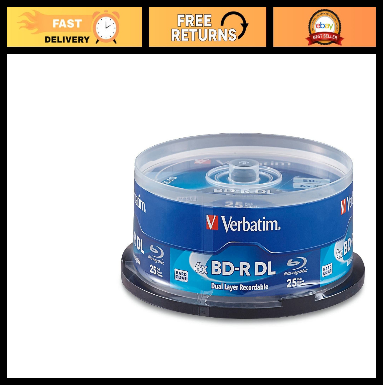 50GB Blu-ray BD-R DL 8X Recordable Discs - Double Layer 25 Pack Spindle