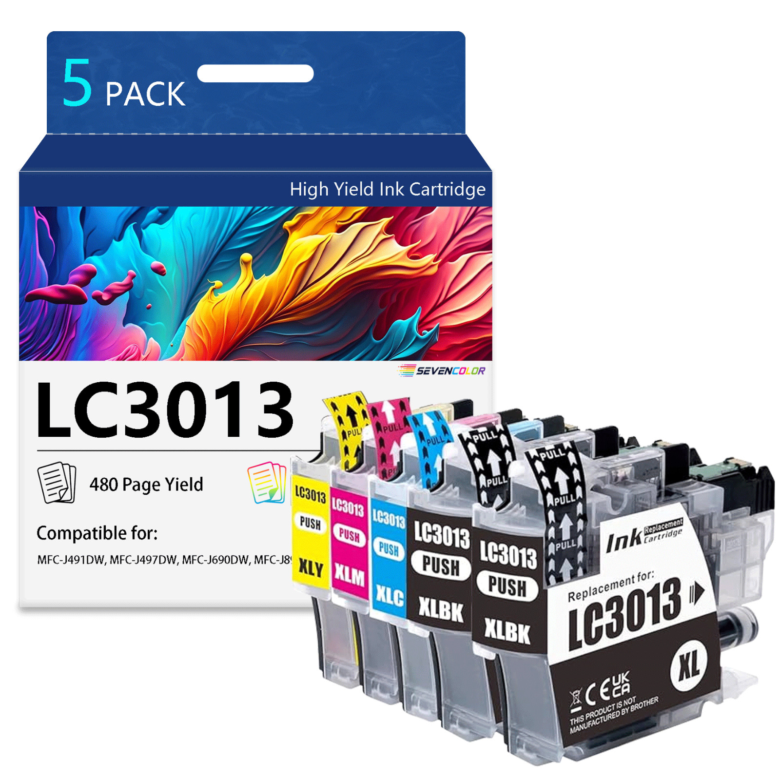 High-Yield Color Printer Ink Cartridges LC3013XL 5-Pack for Work Smart Series