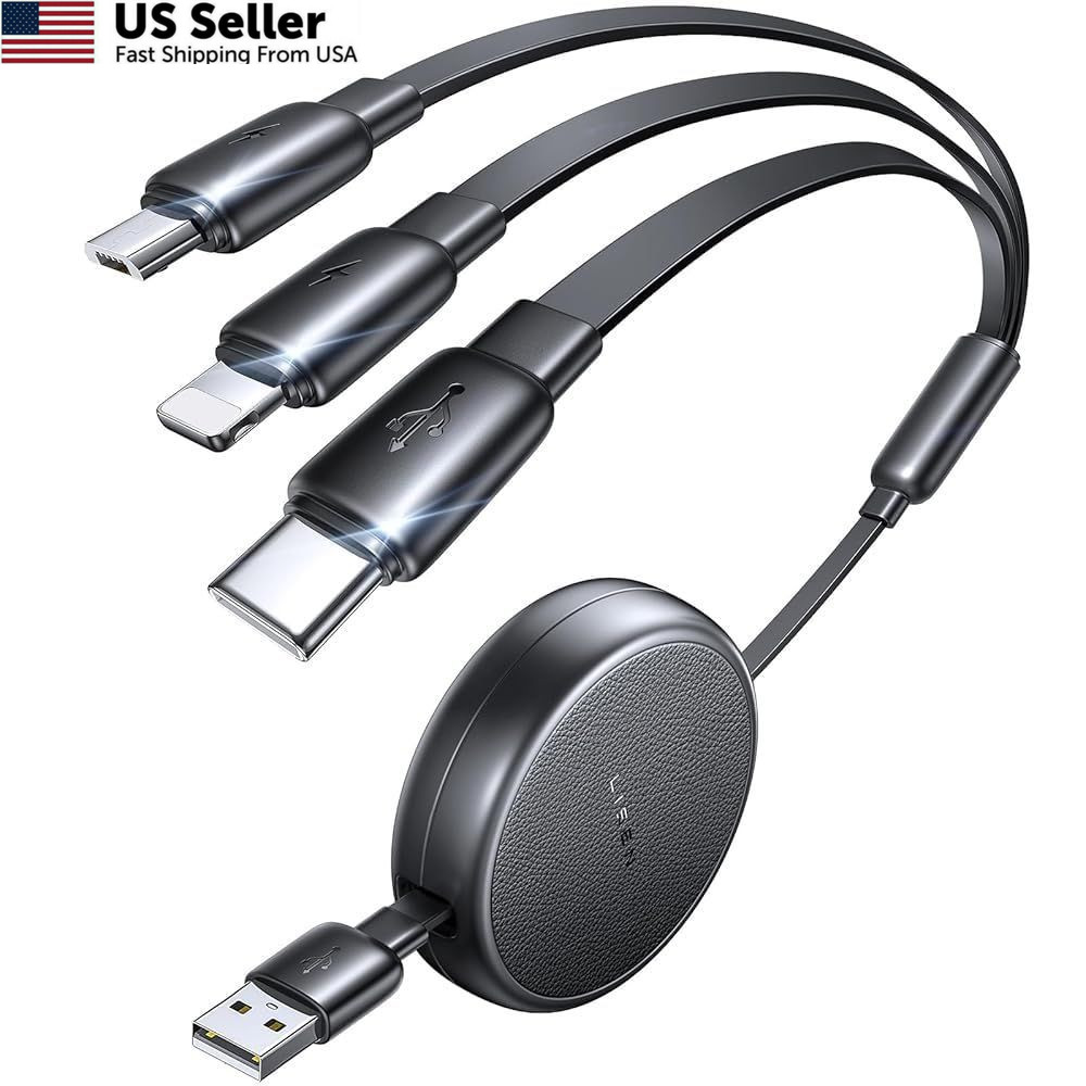 LISEN Multi Charging Cable, 3 in 1 Retractable Black