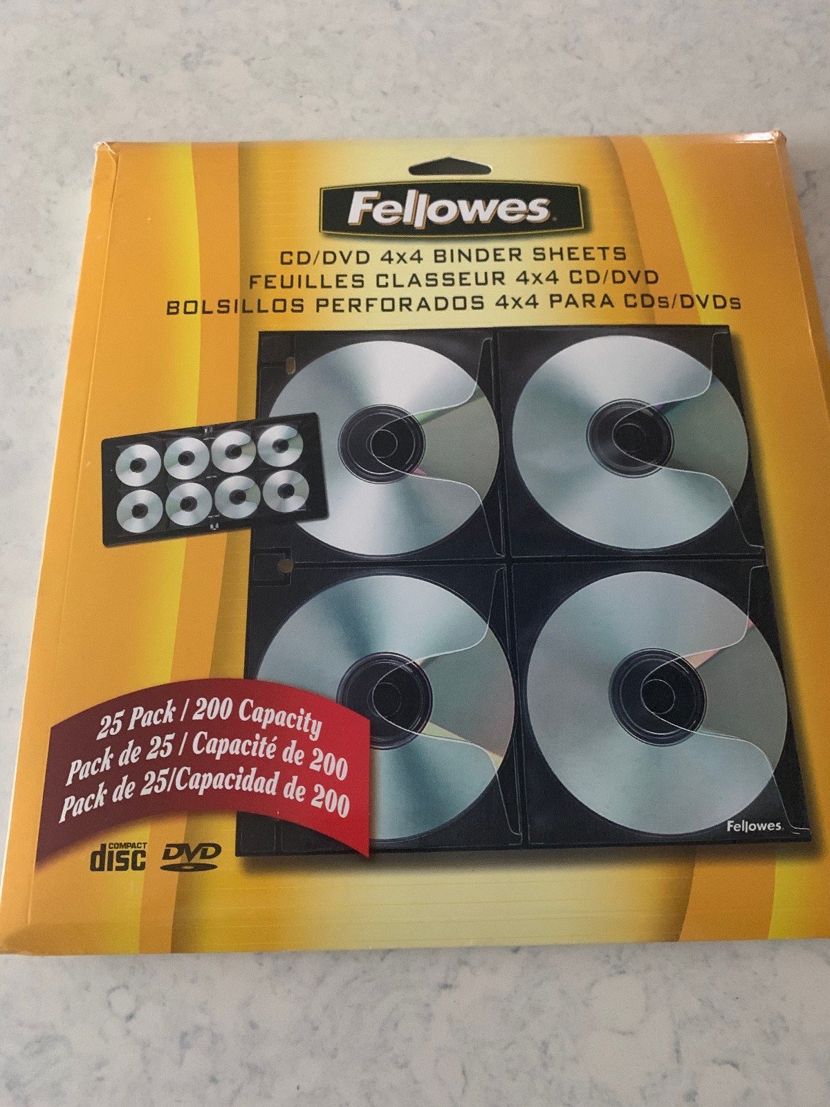 Fellowes CD/DVD 4x4 Binder Sheets, 22 sheets, New/Open Box, Holds 176 CDs