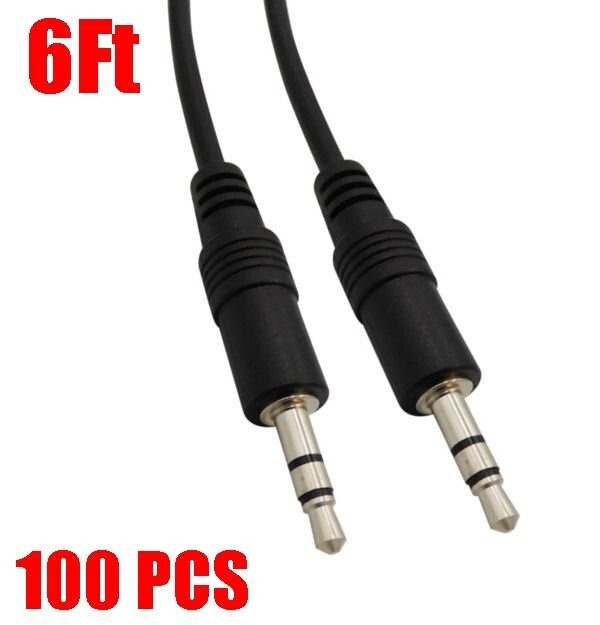 100 Pack 6Ft 3.5mm Stereo Audio Cable Male - Male M/M Headphone Aux MP3 1/8" Lot