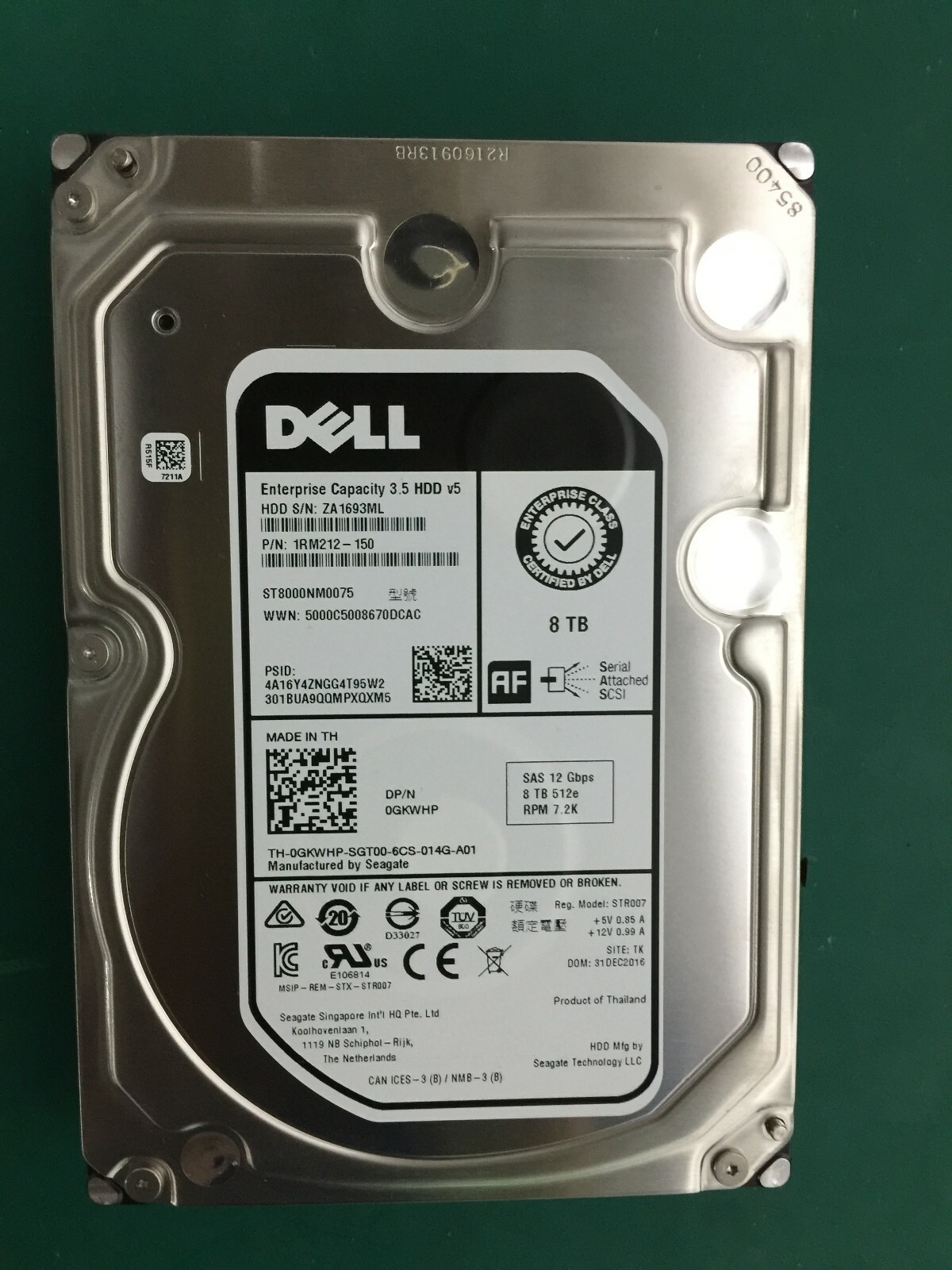 DELL GKWHP ST8000NM0075 Enterprise 8TB V5 7.2K 12Gb 3.5" SAS Hard Drive 0GKWHP 
