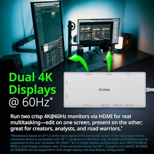 WHITE - D-LINK 10-IN-1 USB-C HUB, MAX 100W POWER DELIVERY, DUAL 4K HDMI PORTS, 2