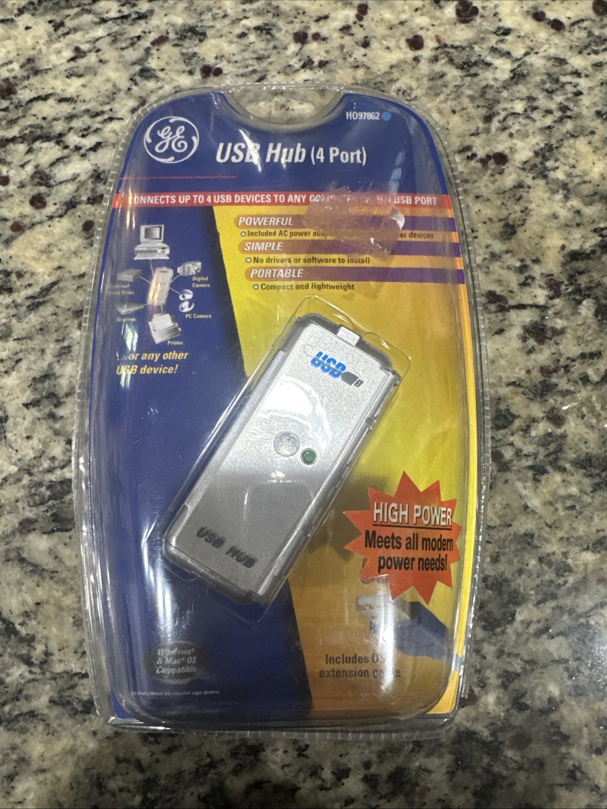 General Electric /GE/ Portable Compact /4-Port USB Hub/ H097862/NEW