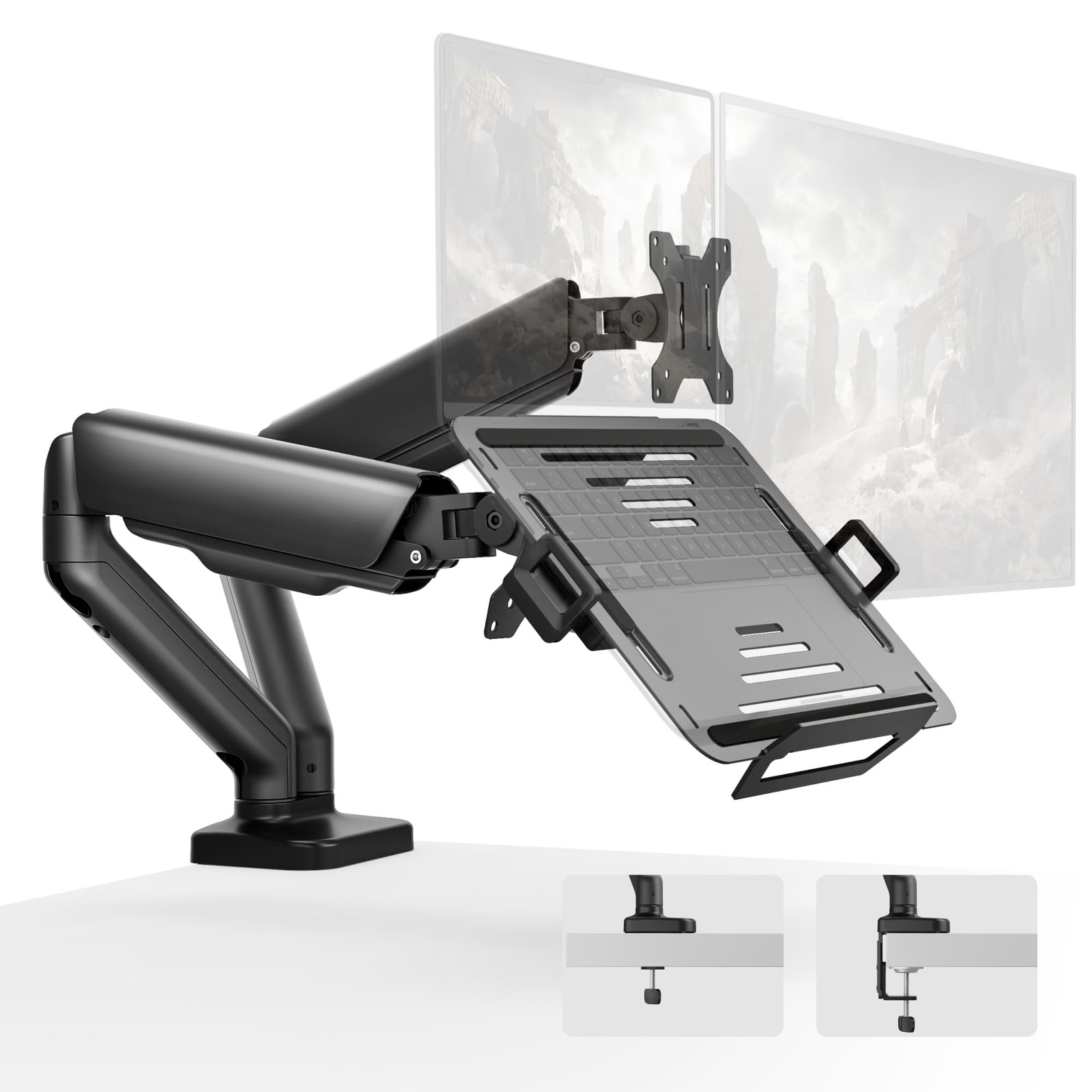 New monTEK Laptop Arm Mount for Desk Max 32 Screen and 18 Notebook, Dual Monitor