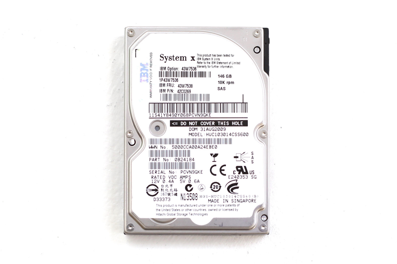 IBM HUC103014CSS600 146GB 2.5" 6GBb/s 10K RPM SAS Drive FRU P/N: 43W7538 Tested