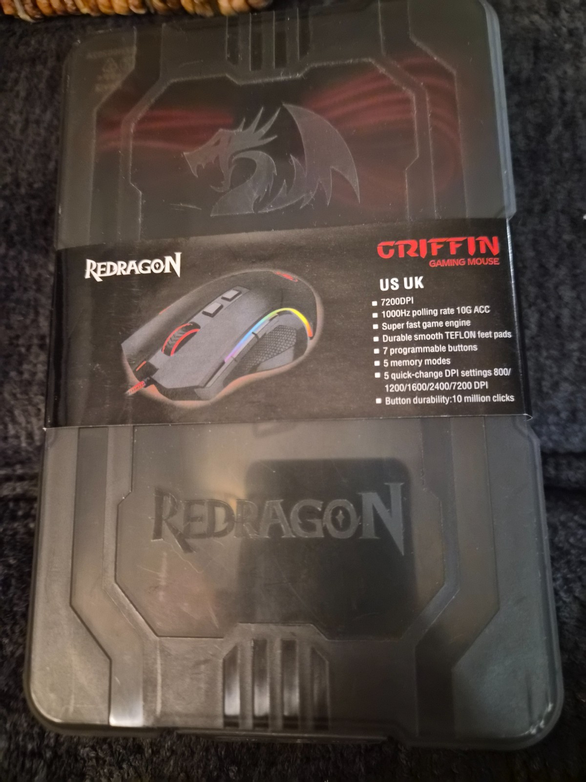 Redragon M602A-RGB Wired Gaming Mouse RGB Griffin Black Red Dragon NEW