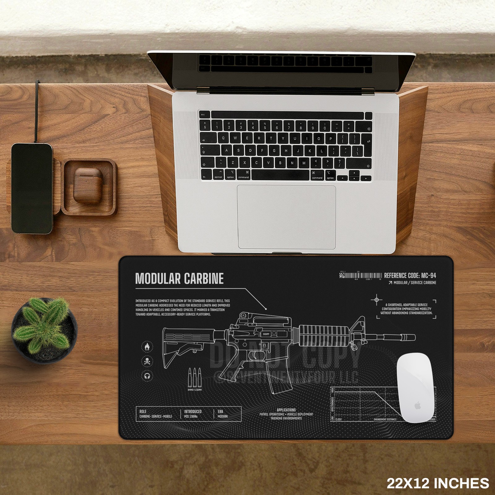 Carbine Gun Blueprint Gaming Mouse Pad Tactical Rifle Desk Mat Extended Mousepad