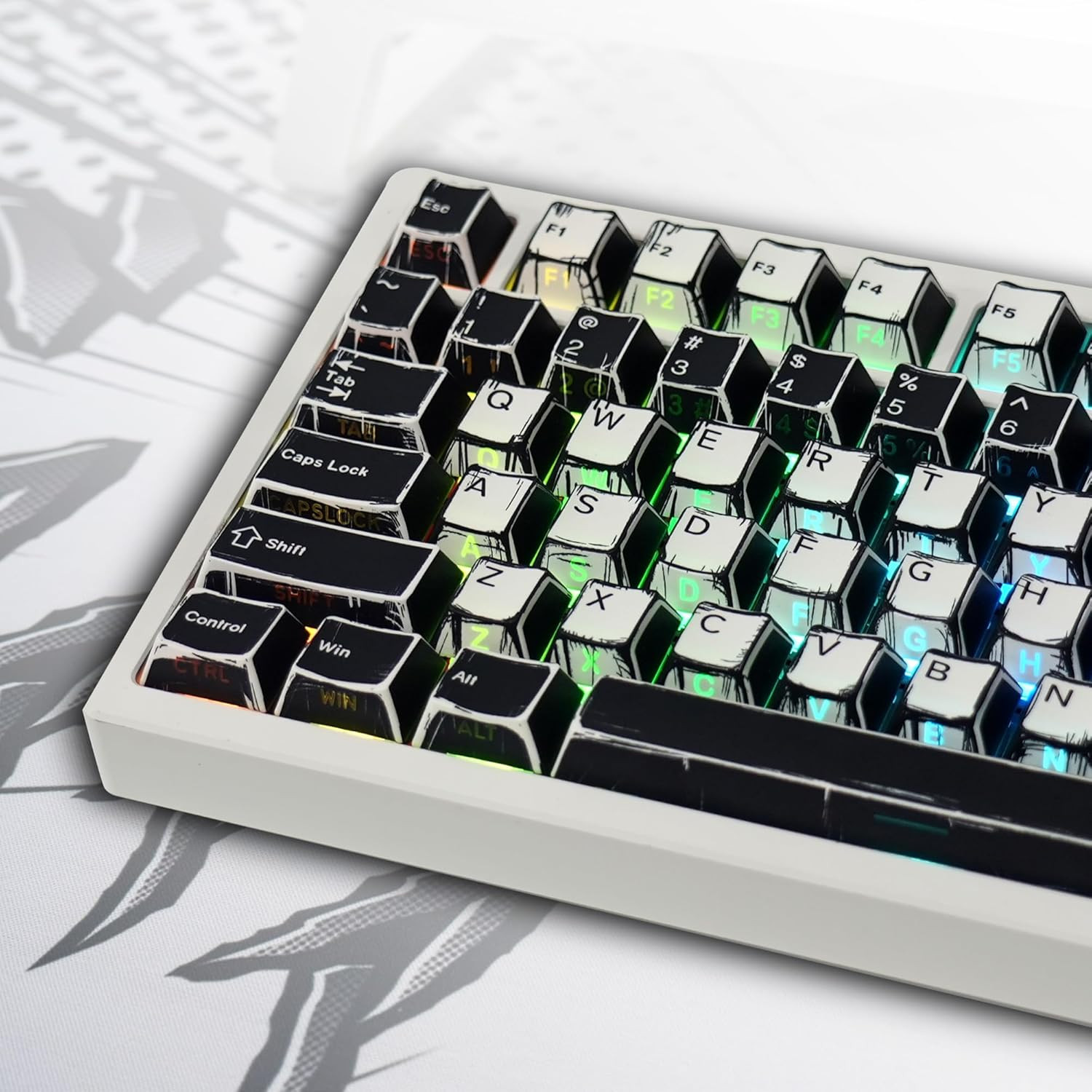 137 Versatile PBT Keycaps Black & White RGB Backlit for Mechanical Keyboard...