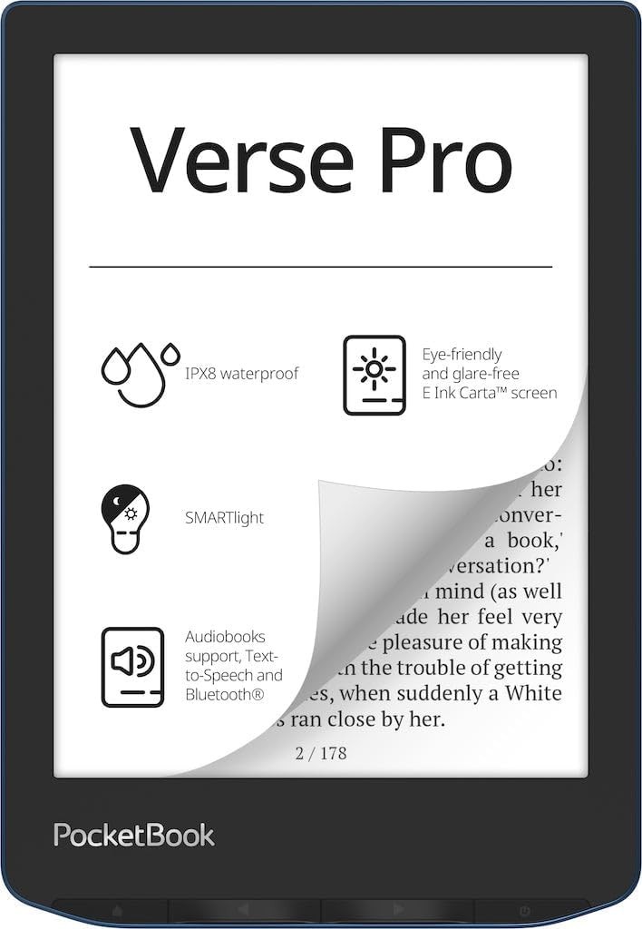 PocketBook Verse Pro E-Book Reader, 6'' E-Ink Carta 16 GB Waterproof, Azure