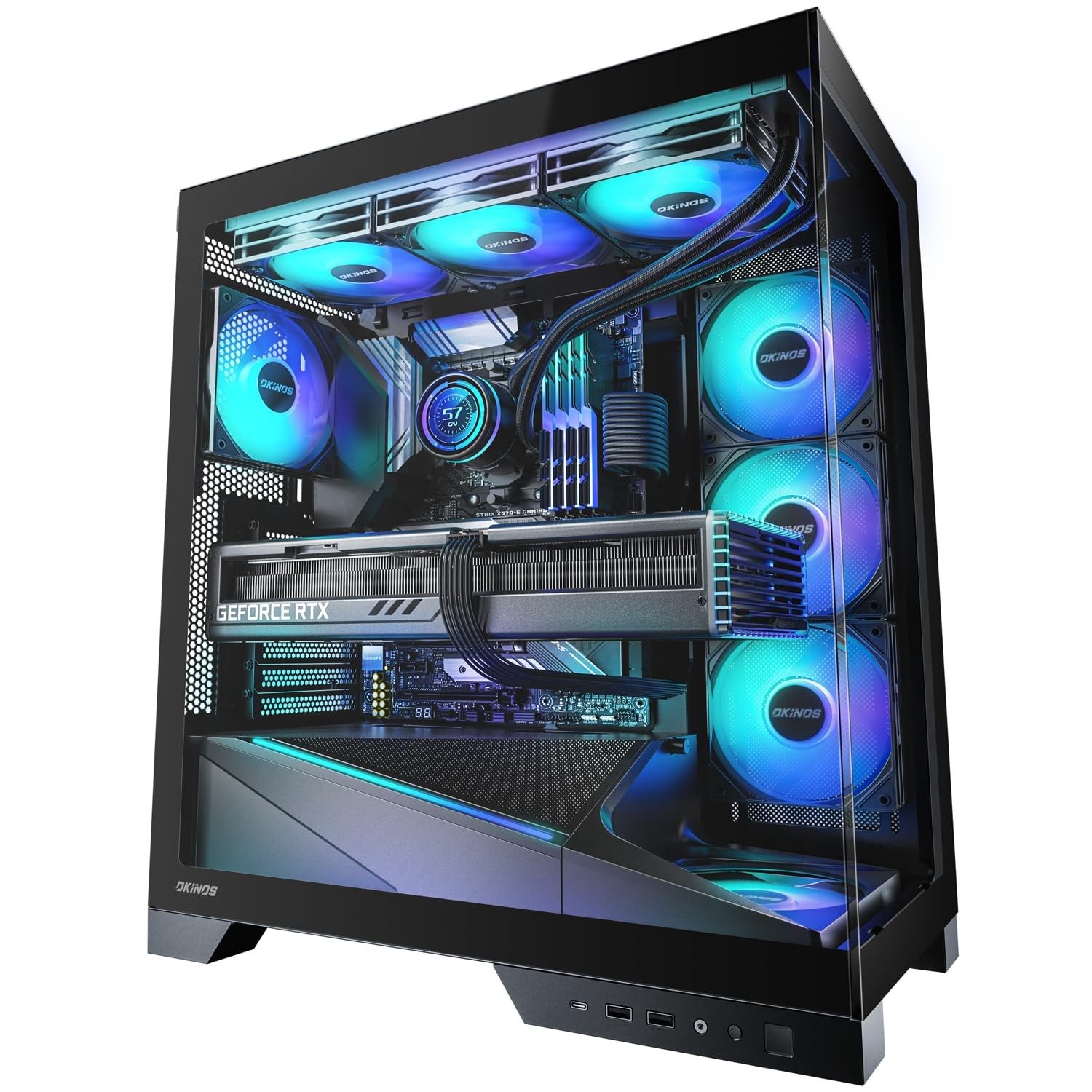Aqua 9, ATX PC Case, 5 × 120mm ARGB PWM Fan Pre-Installed, Top & Side Dual 36...