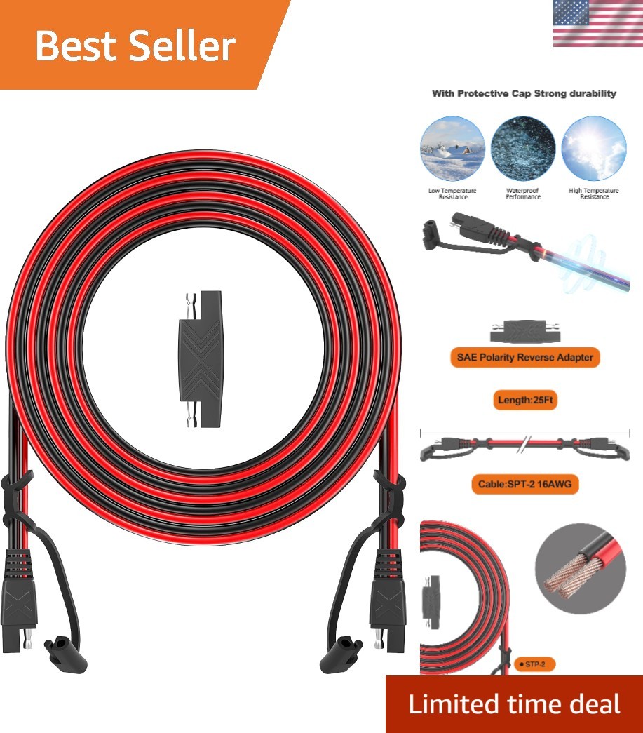 Heavy-Duty 12FT SAE Extension Cable - Quick Connect/Disconnect & Water-Resistant