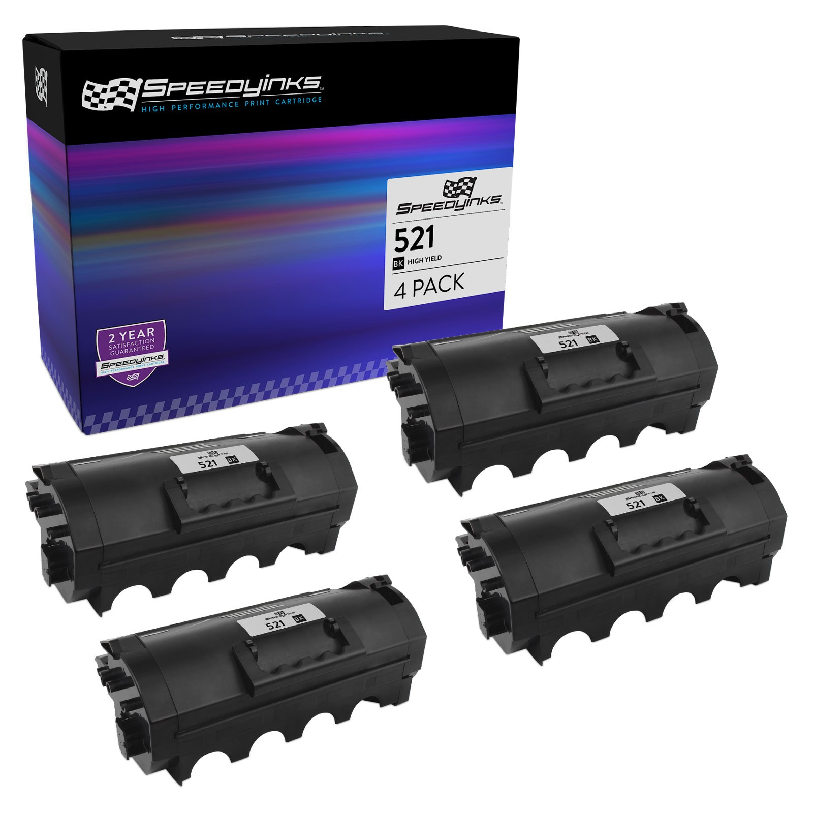 Speedy Compatible Lexmark 521H / 52D1H00 High Yield Black Toner Cartridges 4PK
