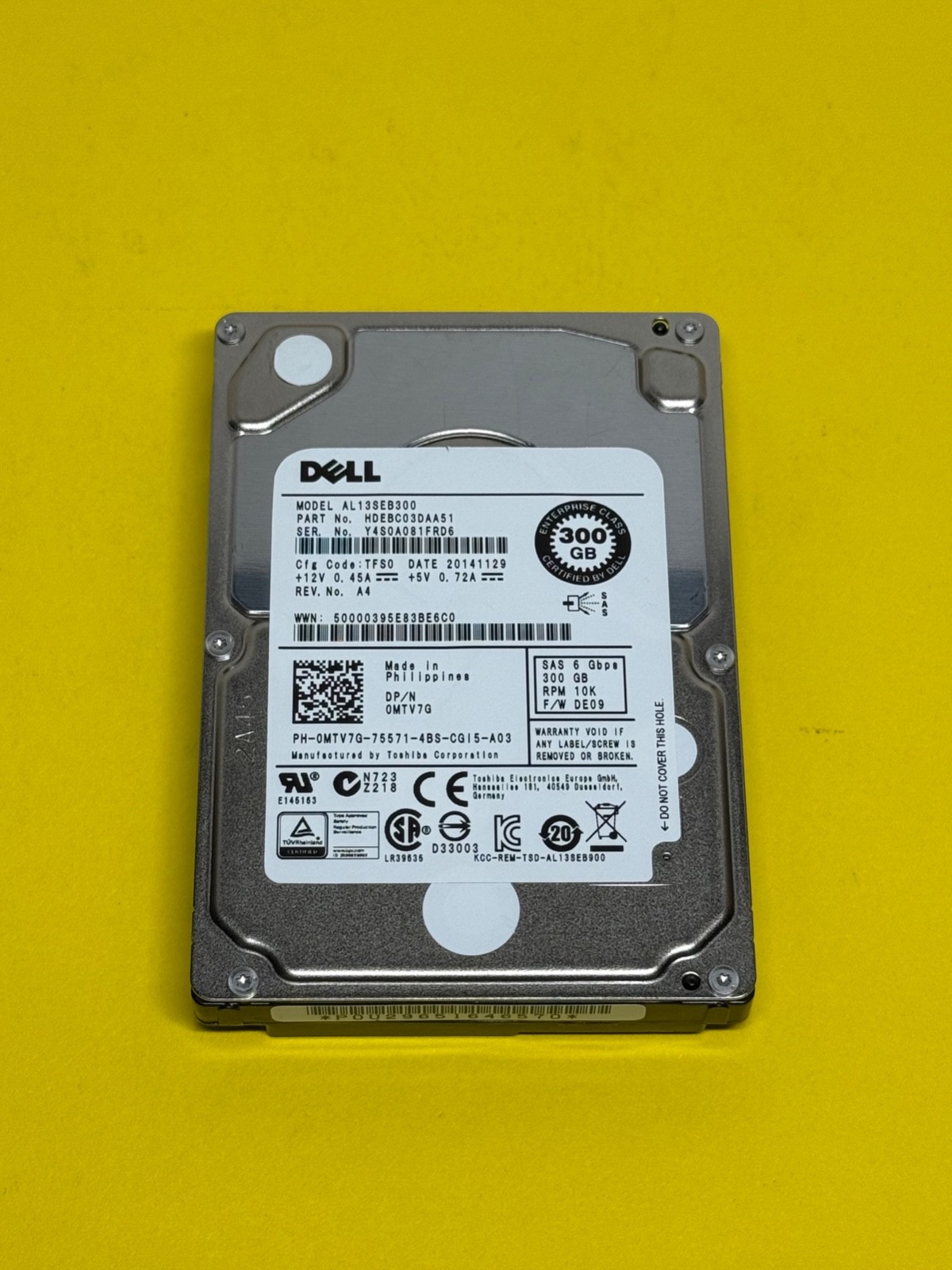 Dell AL13SEB300 300GB 10k 6Gbps SAS 2.5” 0MTV7G/MTV7G