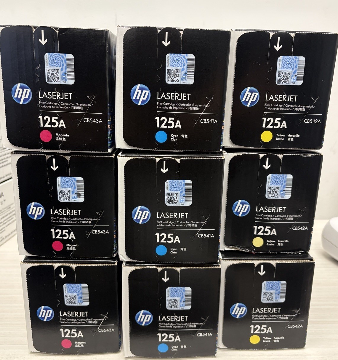 HP 125A Original Toner Set Magenta CB543A Cyan CB541A Yellow CB542A (3 of each)