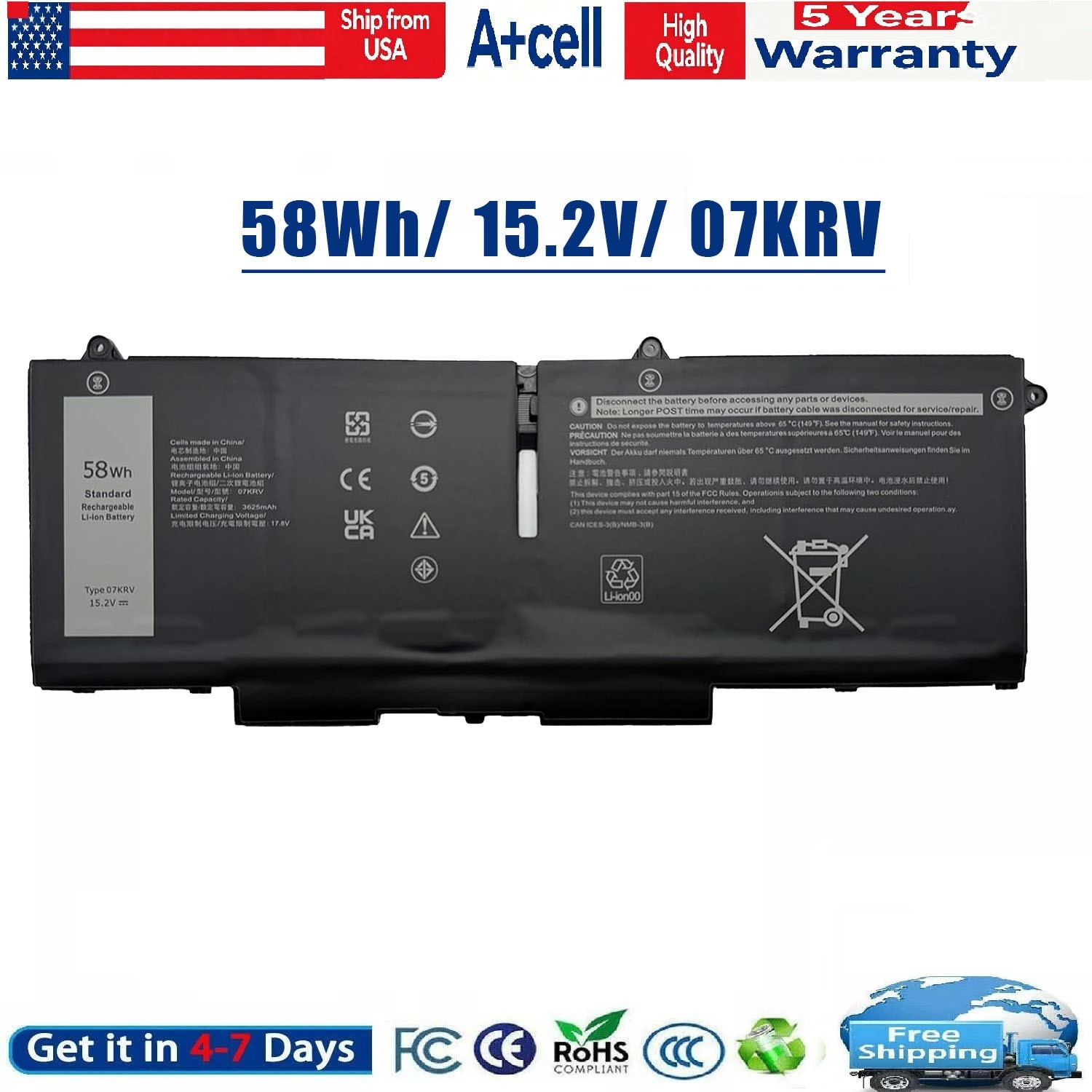 07KRV FK0VR Battery For Dell Latitude 5330 5430 5530 7430 Precision 3570 H4PVC