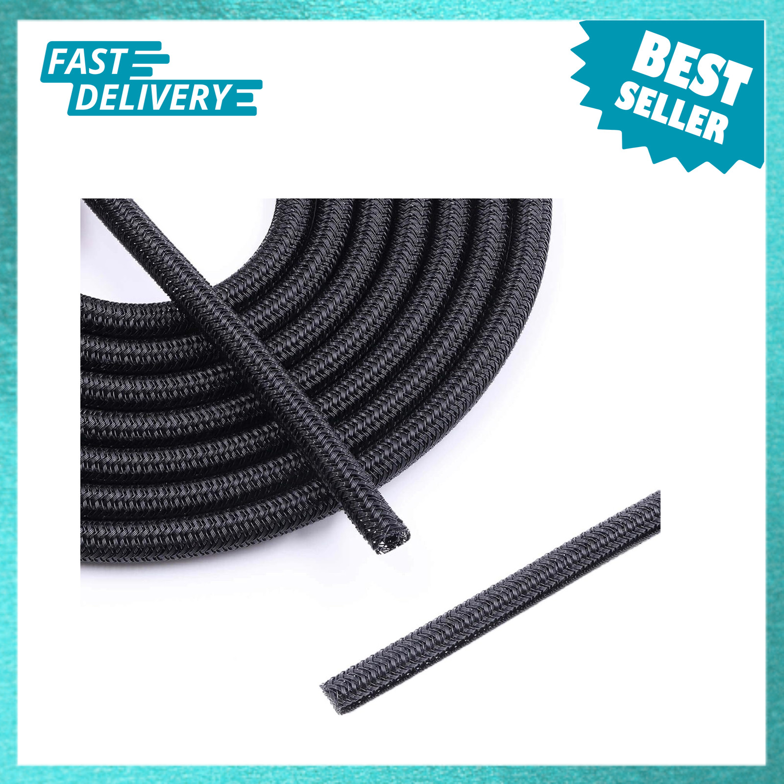 Cable Sleeve 1/4 Inch Braided Split Wire Loom Tubing Black 10 Feet Automotive