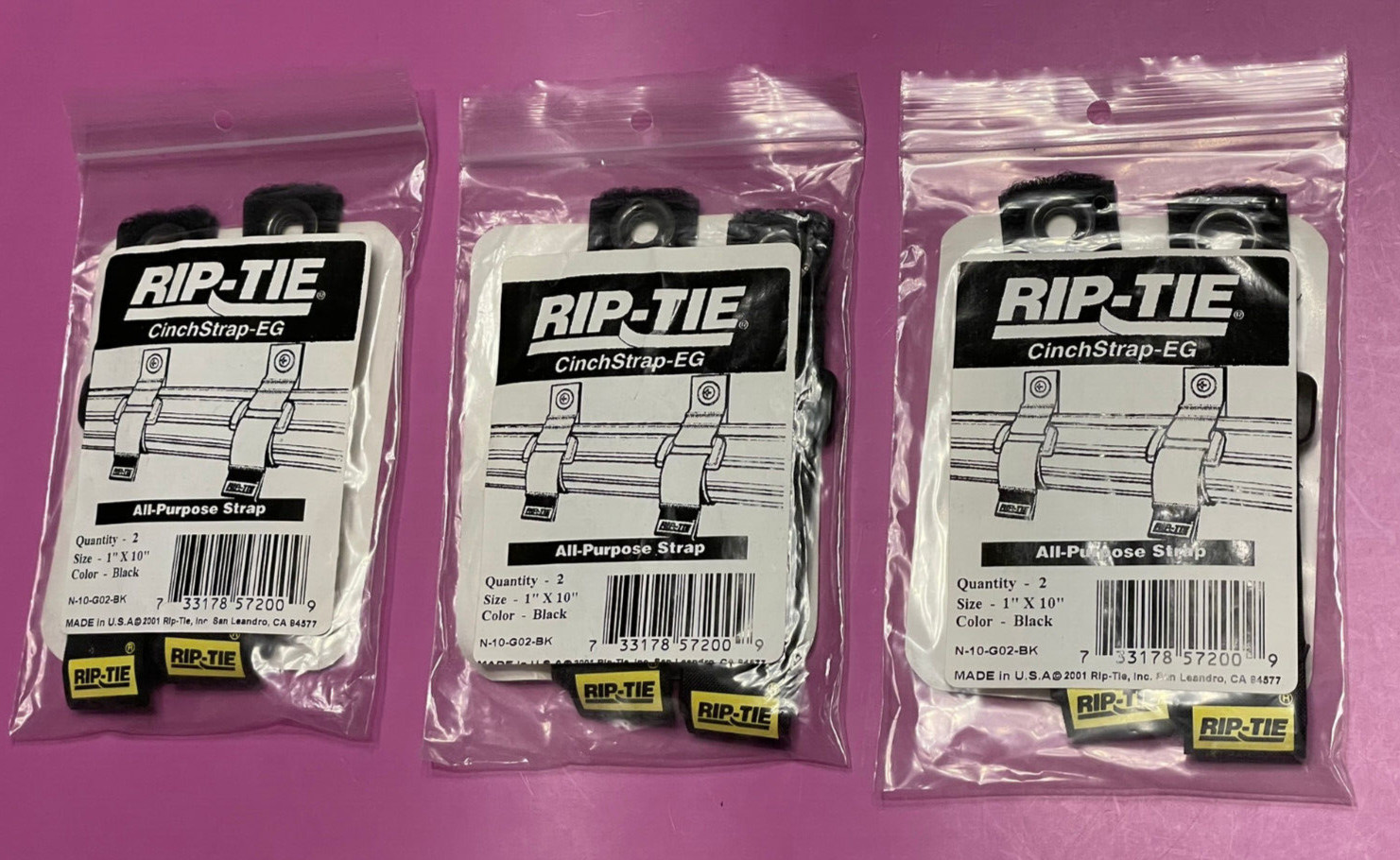 Rip-Tie CinchStrap-EG All-Purpose Strap, 1" x 10" Black, 2-Pack - New