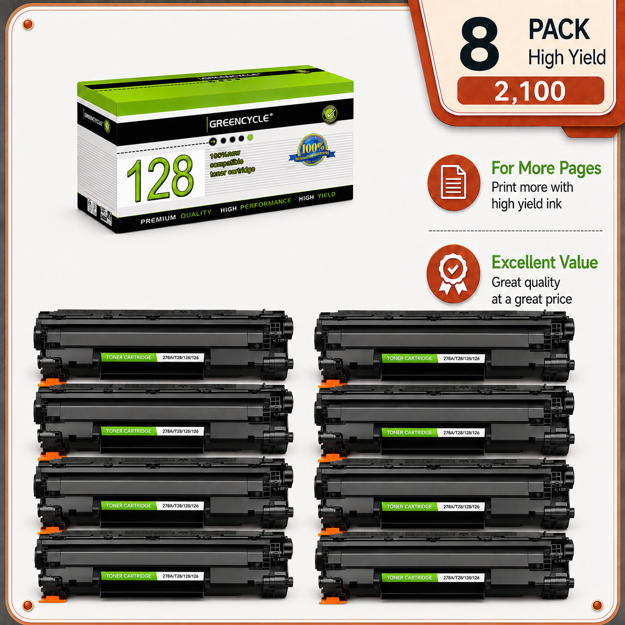 8PK Black Toner Cartridge For Canon 128 Imageclass D530 D550 MF4880dw MF4890dw