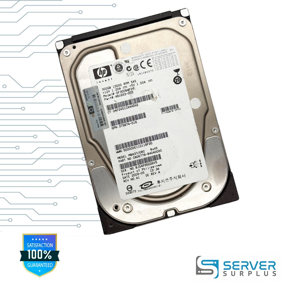 HP MBA3300RC 300GB SAS 15K 3.5 in Enterprise HDD | 481653-003 | CA06778-B40400DC