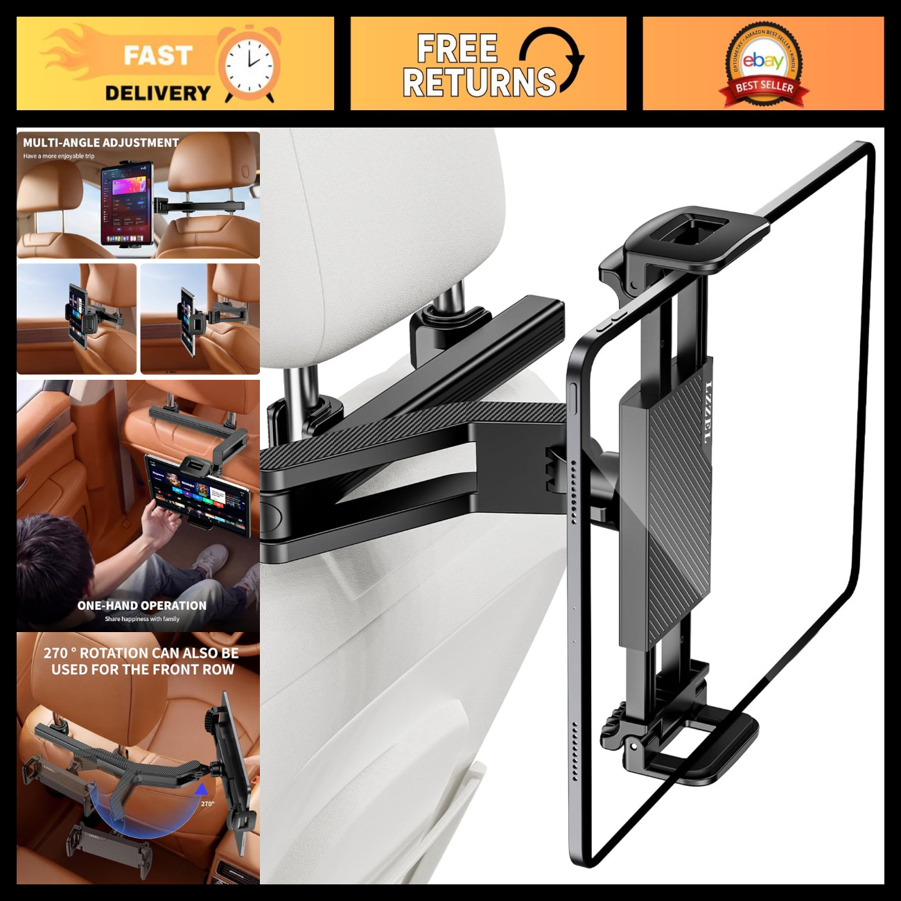 Universal Car Headrest Tablet Holder Mount for 4.7"-13" Tablets - Damping & Mult