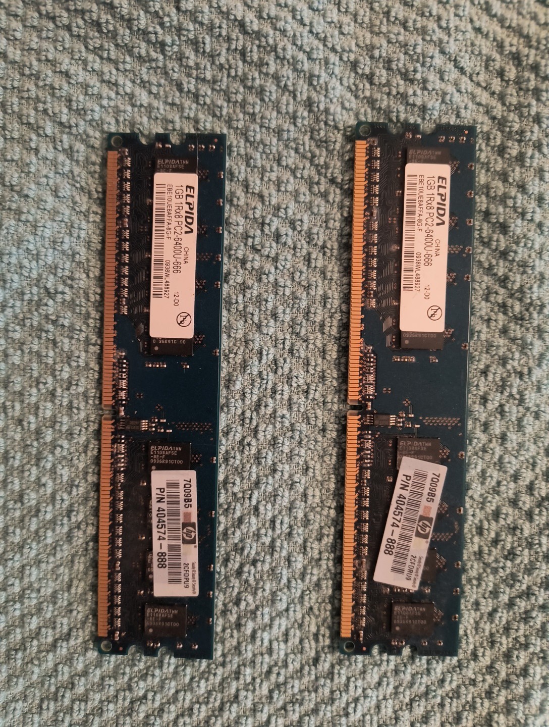 2 EA Elpida 1GB 1RX8 PC2-6400U-666 Desktop Memory EBE10UE8AFFA-8G-F