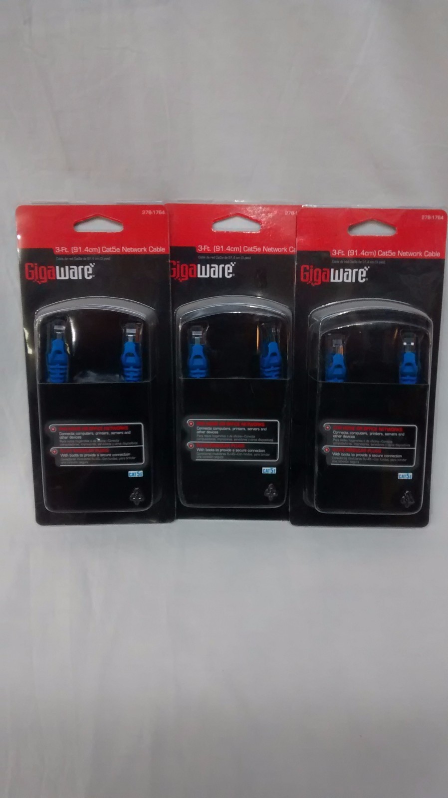 Gigaware #278-1764 3 Ft. Cat5e Network Cable " NIP " Quantity 3