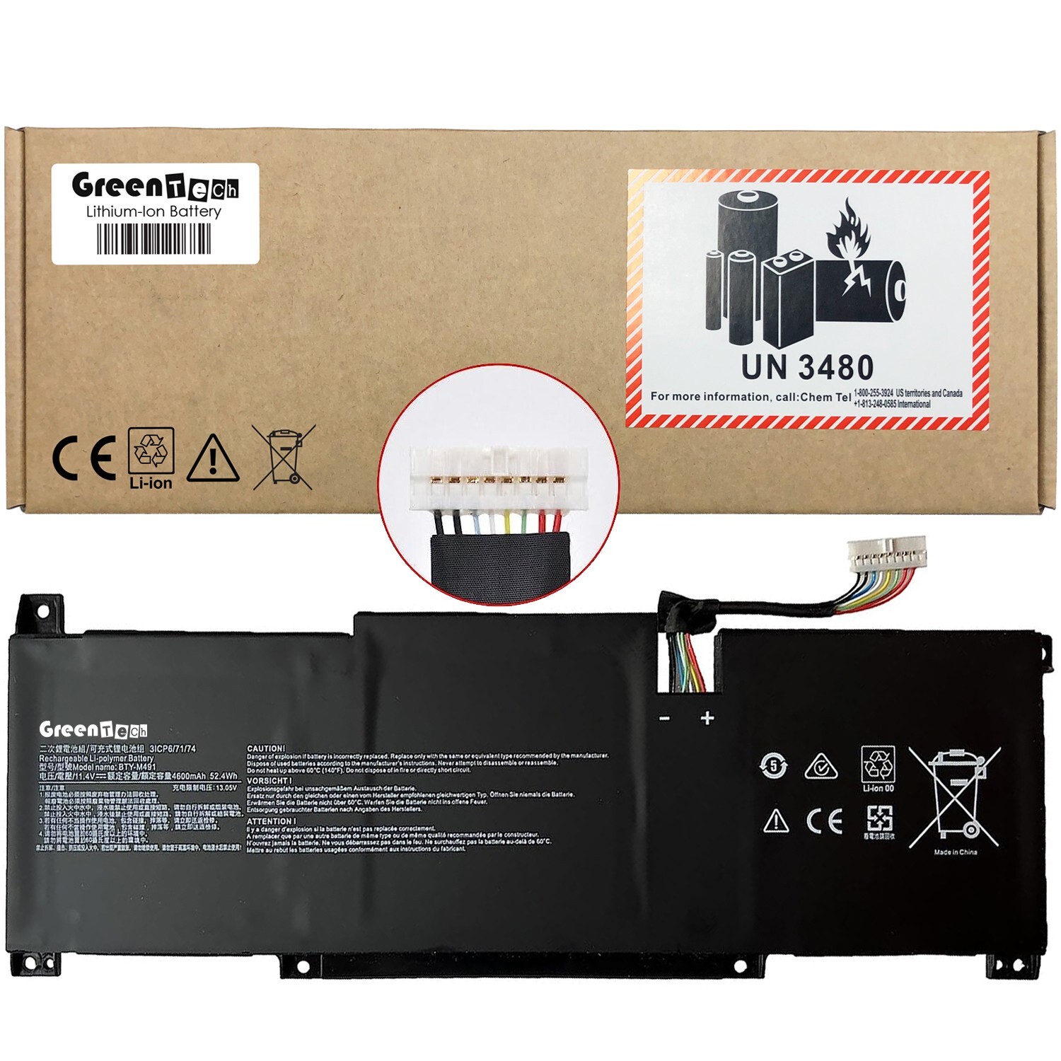 GREENTECH BTY-M491 BATTERY FOR MSI PRESTIGE 14 A11SB 52.4WH 8PIN WHITE CONNECTOR