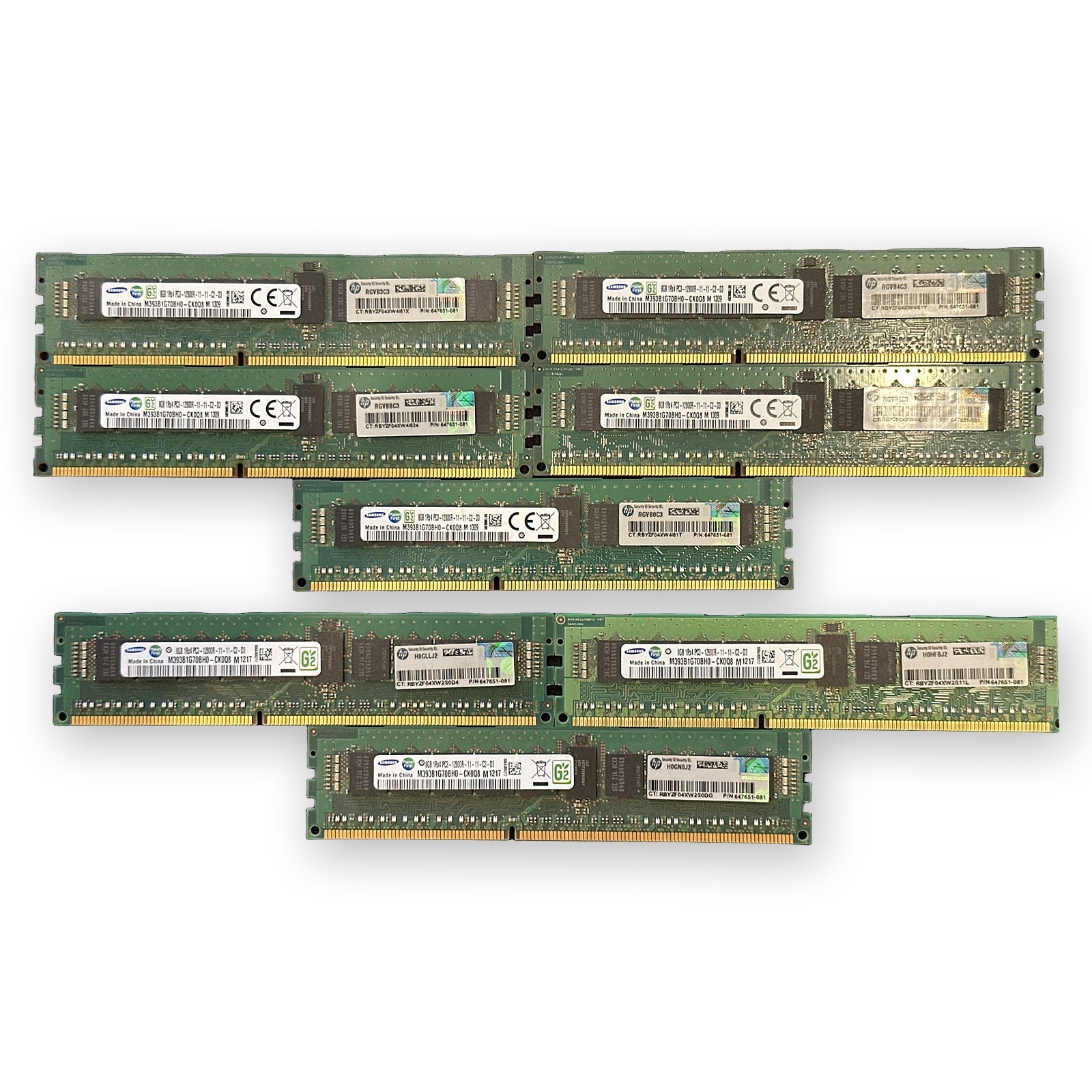 64GB (8x8GB) HP 647651-081 Samsung M393B1G70BH0-CK0 DDR3 PC3-12800R 1Rx4 ECC