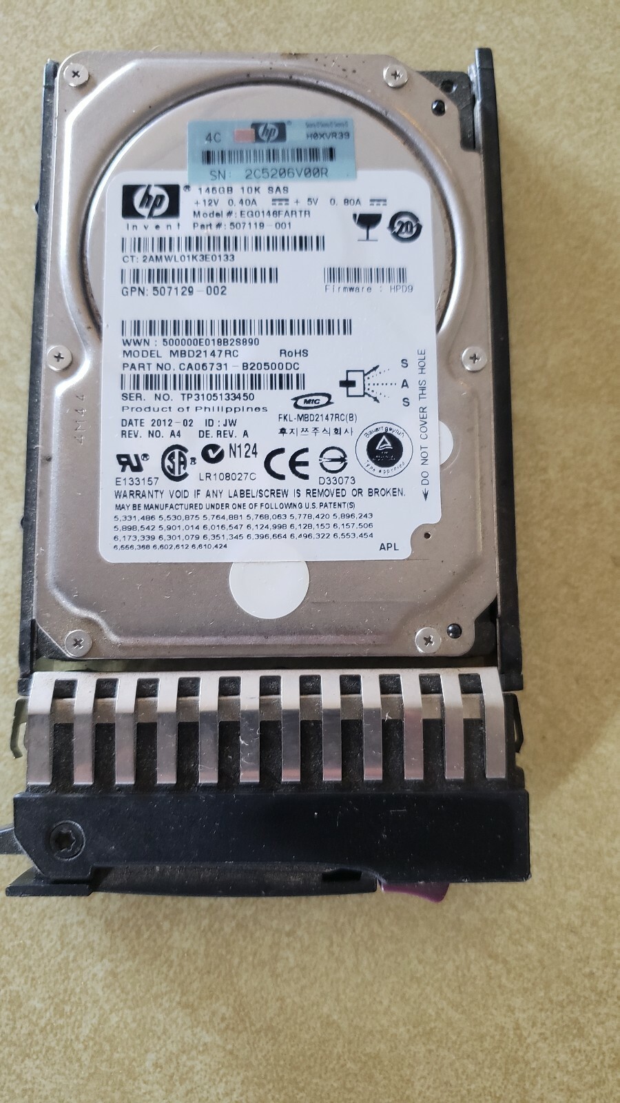 MBD2147RC 146GB 10K SAS 2.5" HDD With Tray