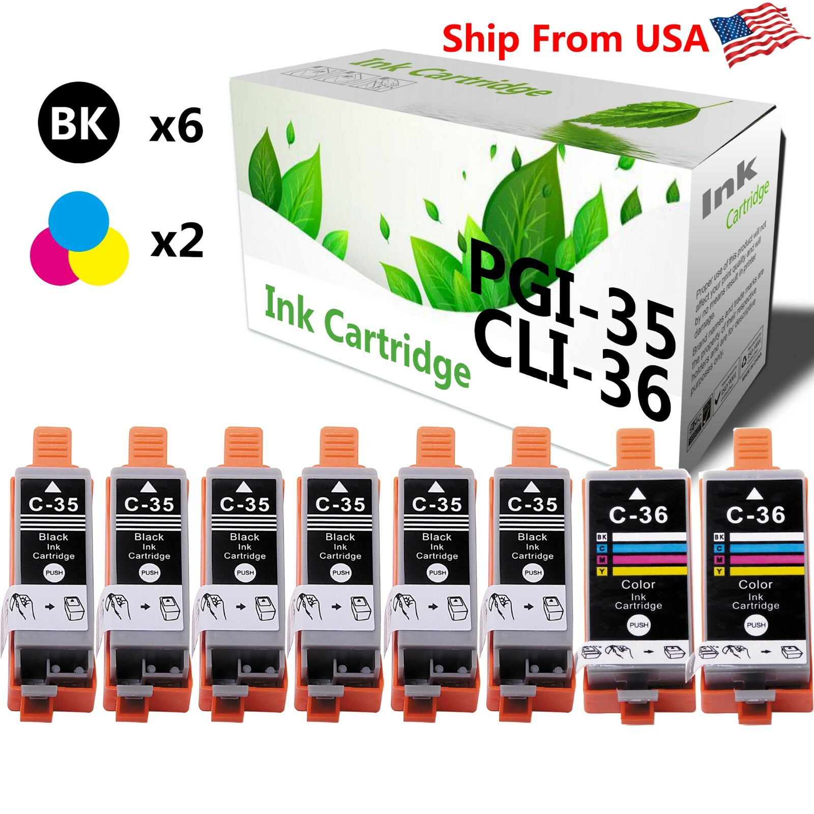 8-Pack PGI-35 CLI-36 PGI35 CLI36 Ink Cartridge for Canon PIXMA IP100 Mini260