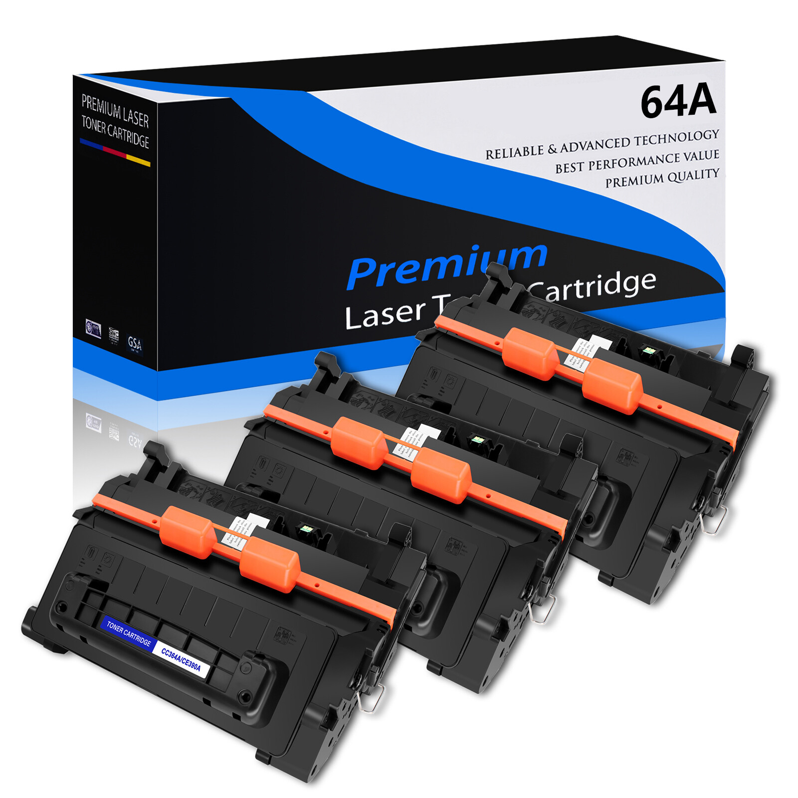 3PK Black CC364A Toner Cartridge for HP 64A LaserJet P4014dn P4015n P4015x P4515