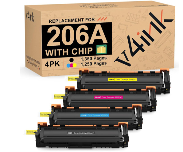 v4ink 206A Toner Cartridge 4 Pack (Latest Upgraded Chip)