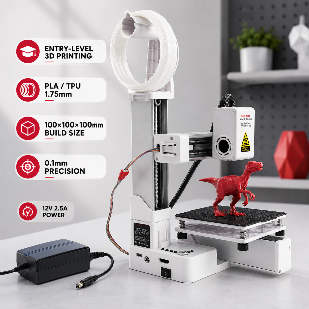 EasyThreed K10 3D Printer FDM 100mm PLA TPU USB Entry Level with Adapter
