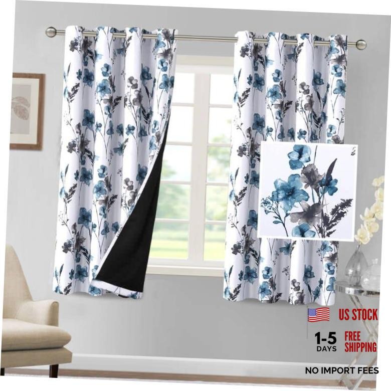 100% Blackout Curtains 63 inch 52"W x 63"L (Pack of 2) Cattleya - Grey/Blue