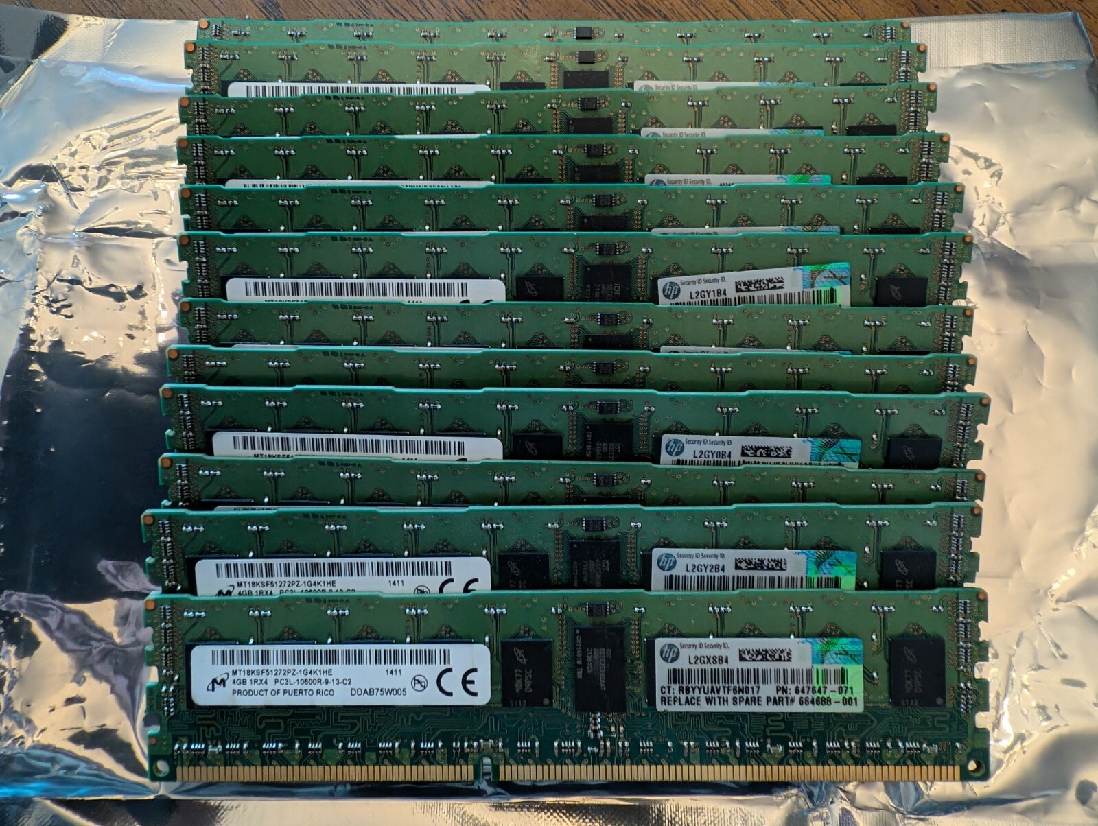 12x HP (Micron) 4GB PC3L-10600R ECC REG SERVER MEMORY RAM - 12x 4gb = 48gb