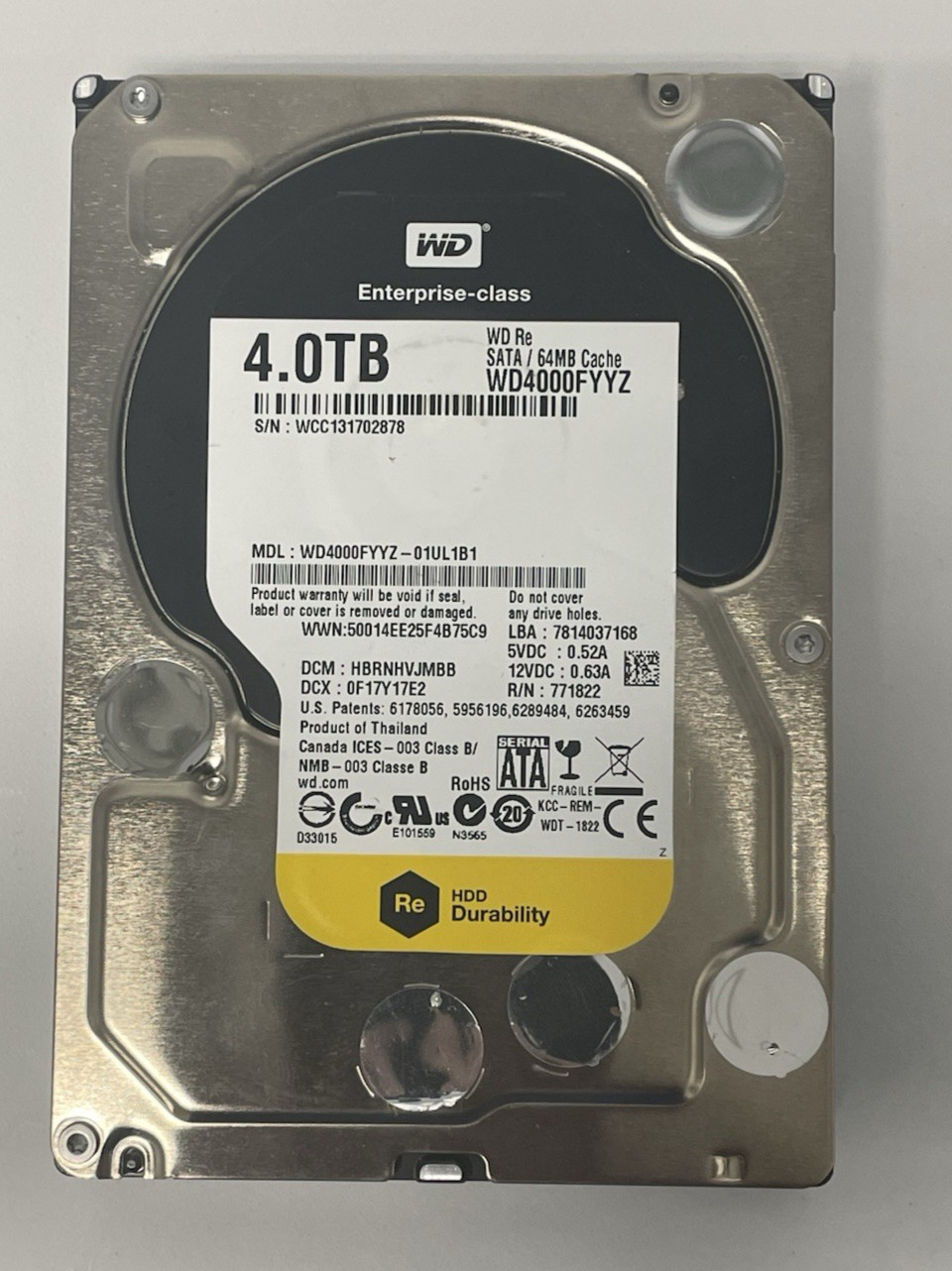 Western Digital WD4000FYYZ 3.5" 4TB SATA 6Gbps 7200RPM 64MB Cache Hard Drive