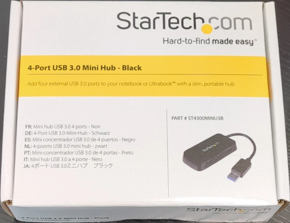 Box StarTech.com ST4300MINU3B Portable 4-Port USB 3.0 Mini Hub, Black NEW