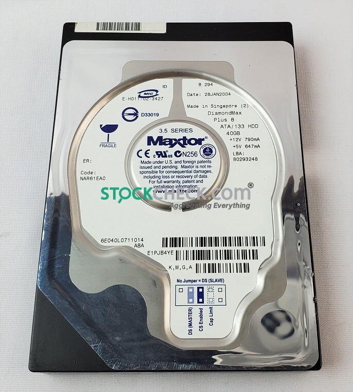 Maxtor 6E040L0711014 NAR61EA0 ATA/133 2MB DiamondMax Plus 8 Hard Disk Drive