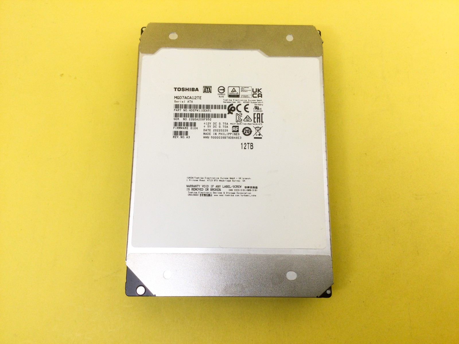 MG07ACA12TE Toshiba Enterprise 3.5in 12TB SATA 6GB/s 7200 RPM HDD